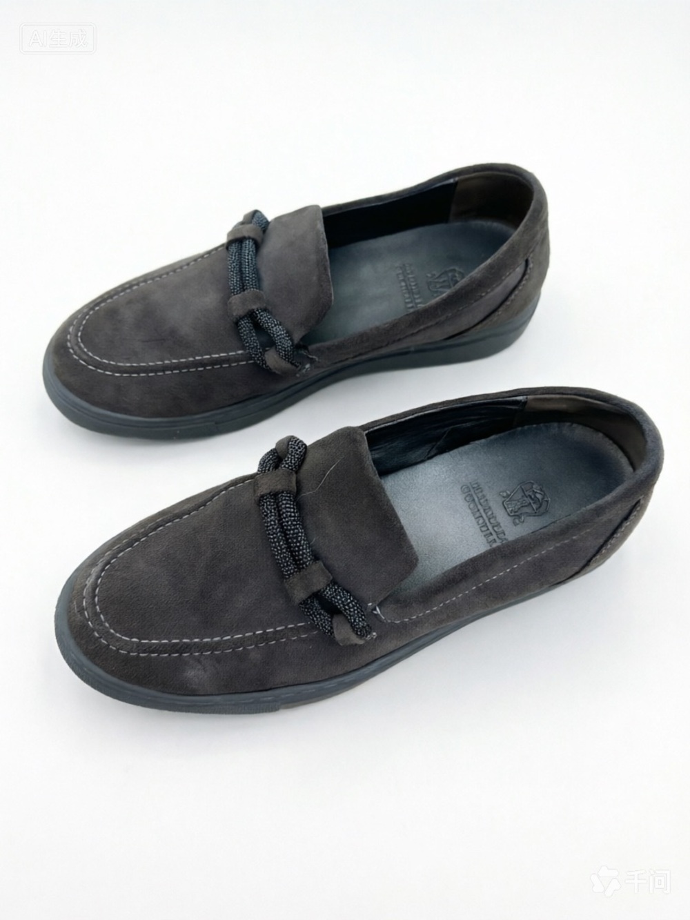 Brunello Cucinelli Dark Gray Suede Slip-On Loafers